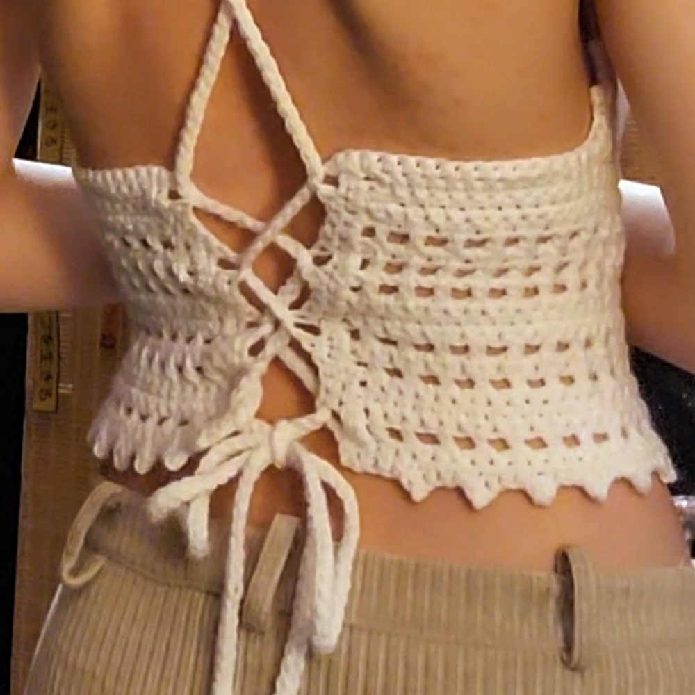 Handmade White Crochet Tie Back Tank Top - Picture 2 of 3